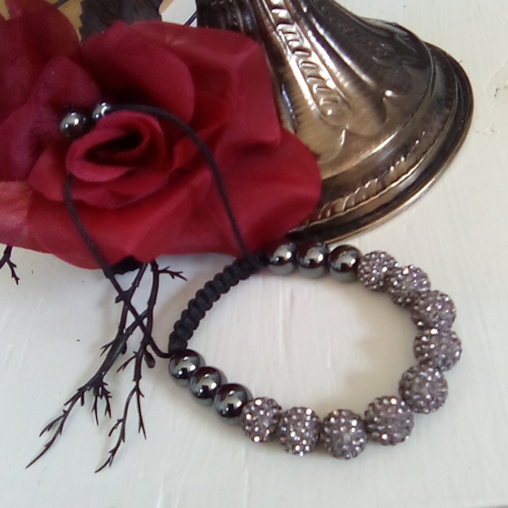 Sparkling Hematite and Crystal Chunky Slip Knot Bracelet